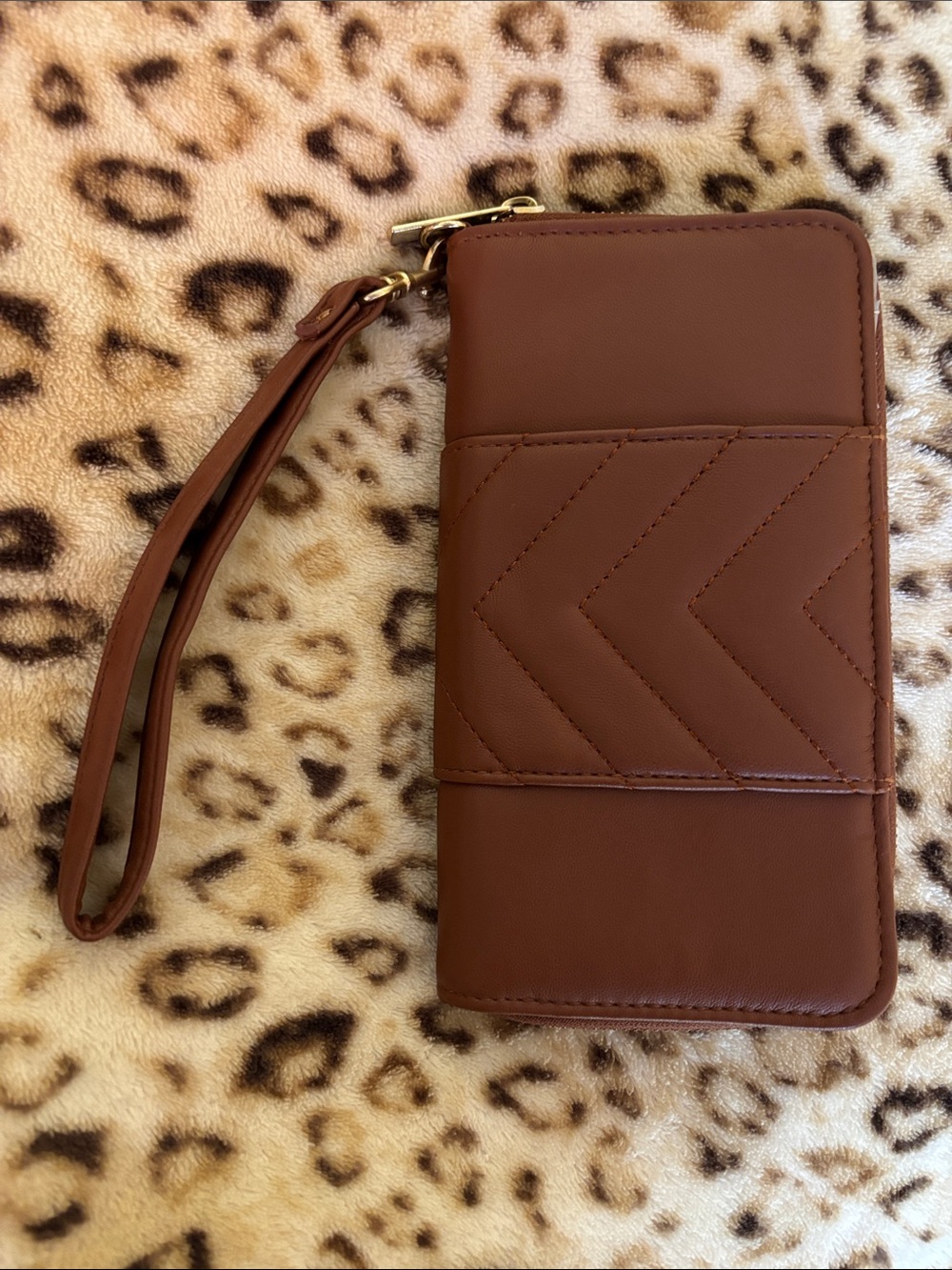 Brown Quilted Wristlet Wallet
